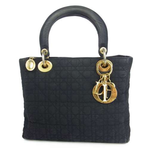 Auth Christian Dior Logos LADY DIOR Cannage Hand Bag Black F/S 24802e Deal in US.